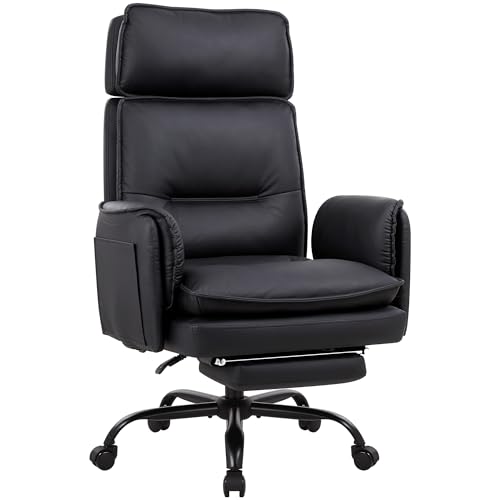 IWMH Ergonomischer Bürostuhl 227kg, XXL Kunstleder Chefsessel mit Fußstütze Schreibtischstuhl mit höhenverstellbare Kopfstütze,135° Neigefunktion,Drehstuhl Wippfunktion für Homeoffice,Gaming (Schwarz)