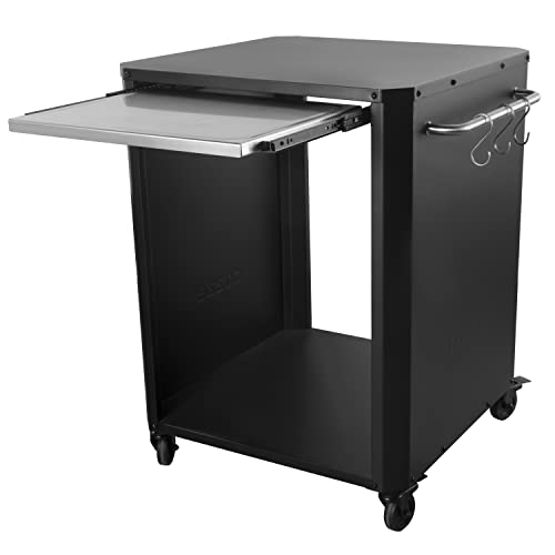 cozze® Edelstahl Outdoor Küchentisch mit Ausziehbarer Tisch/Schneidebrett - Vielseitig, Robust & Elegant für Pizzaöfen, Ideal für Außenküchen, 77 x 66.5 x 82.5 cm, Schwarz