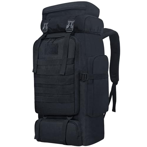 Lizbin 80L Camping Wanderrucksack, Militärischer taktischer Rucksack Molle Rucksack, extra großer Wanderrucksack, wasserabweisender Wander-Tagesrucksack, Outdoor-Sportrucksack (Schwarz)