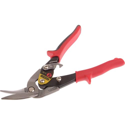 Stanley Maxsteel Blechschere (mit Durchlauf links, 250 mm Länge, Bi-Material Kunststoffhandgriff, chromveredelt, Einhandbedienung) rot, 2-14-567