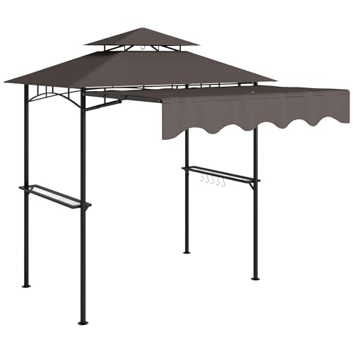 Outsunny Grillpavillon 242x149x248 cm wasserabweisend flammhemmend Gartenpavillon mit Doppelschichtdach Seitenregalen, UV 30+Gartenlauben, BBQ Pavillon, Gartenzelt für Garten Picknick BBQ Kaffee