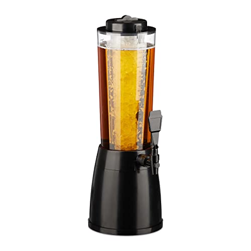 Relaxdays Biersäule mit Zapfhahn, 2,5 l, Getränkespender mit Kühlung, Biertower Garten, Zapfsäule, transparent/schwarz
