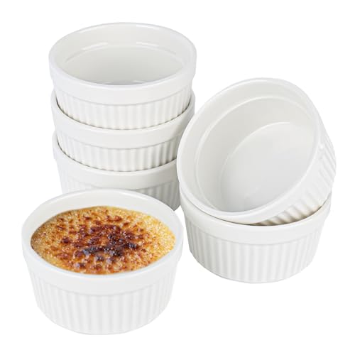 Trendecor 6 Stück Creme Bbrulee Schälchen, 9 cm Souffle Förmchen aus Porzellan 200ml Auflaufform Klein Mini Auflaufformen zum Backen für Muffins Creme Ragout Dessert zum Backen Anrichten