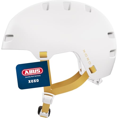 ABUS Fahrradhelm XOXO - Cityhelm im Skater-Look - Helm für Skateboard, Fahrrad, Scooter - mit optimiertem Kinnpolster - für Jugendliche und Erwachsene - Größe S, Weiß
