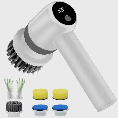 Elektrische Reinigungsbürste, Fugenreiniger Elektrisch mit Led Anzeige, Reinigungsbürste Elektrisch, Spin Scrubber 3 Geschwindigkeiten,Schrubber Elektrisch für Tiefe reinigen von Fliesen,Küch