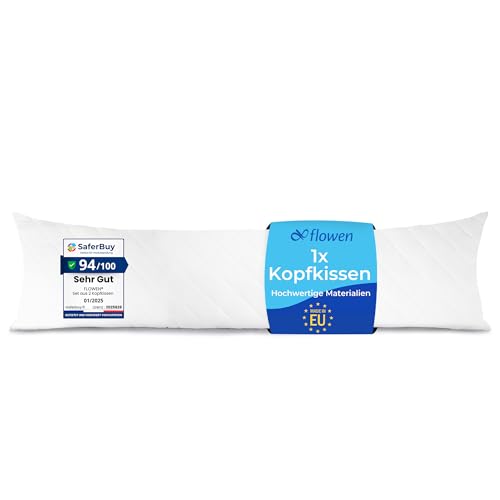 Flowen Kissen für Bett 40x145 cm Kopfkissen Innenkissen Hypoallergene Anti-Milben Weiche Kissenfüllung mit Weicher Gesteppter Kopfkissenbezug Abnehmbarem und Waschbaren Schlafkissen für Haus/Hotel