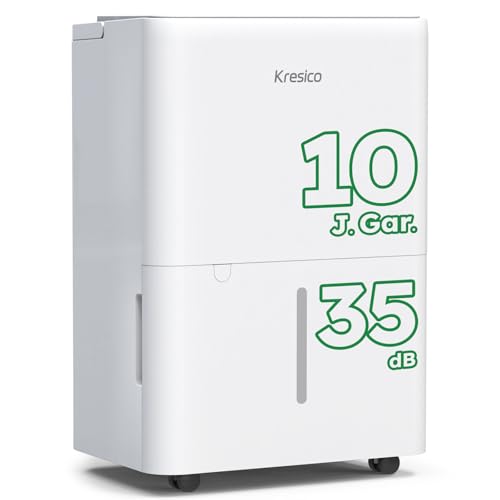 Kresico Luftentfeuchter elektrisch 12L, Entfeuchter elektrisch, elektrischer Luftentfeuchter für Keller 35dB, Raumentfeuchter elektrisch für 122m³/25m², mit Ablaufschlauch, Timer, 10 J. Gar.