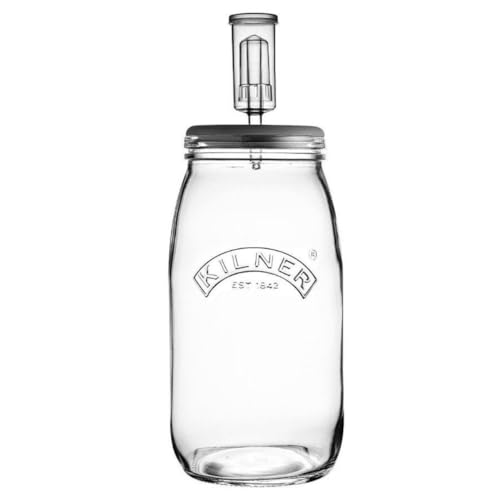 KILNER Fermentier Set / 3 Liter Glas mit Gärungsdeckel/einfaches Haltbarmachen von Gemüse / 1x Kilner Fermentierglas, 1x Silkondeckel, 1x Kunststoffventil, 2x Keramik-Gewichte/Einmachglas 3l