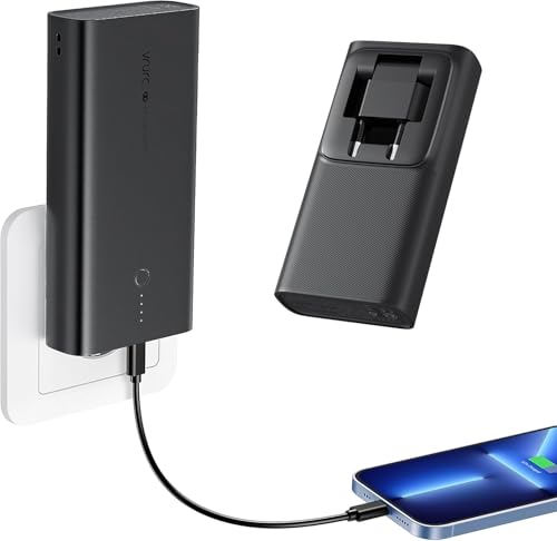 VRURC 10000mAh Power Bank Steckdose AC Externer Akku USB C PD QC3.0 Tragbar Ladegerät Powerbank 22.5W Schnelles Aufladen Faltbarer Netzteil Adapter Kompatibel mit iPhone Samsung Huawei Smartphone
