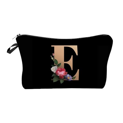 A-Z Personalisierte Initiale Make-up-Tasche,Personalisierte Make-up-Tasche Geschenke für Frauen A-Z Make-up-Tasche Geschenke,Braut-Kosmetiktasche,Schwarz,tragbare Kosmetiktasche (E)