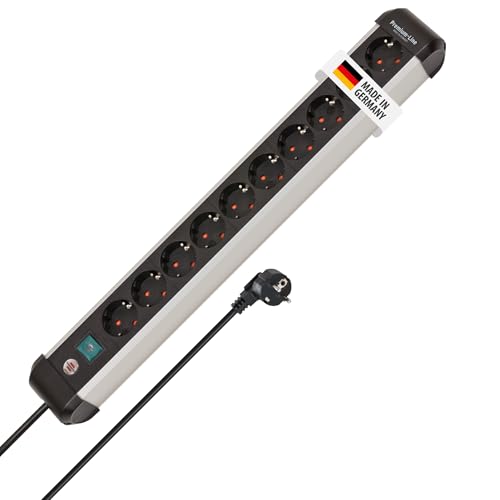 Brennenstuhl Premium-Alu-Line Steckdosenleiste 10-Fach/Steckerleiste aus hochwertigem Aluminium (Mehrfachsteckdose mit Schalter und 3m Kabel, Made in Germany)