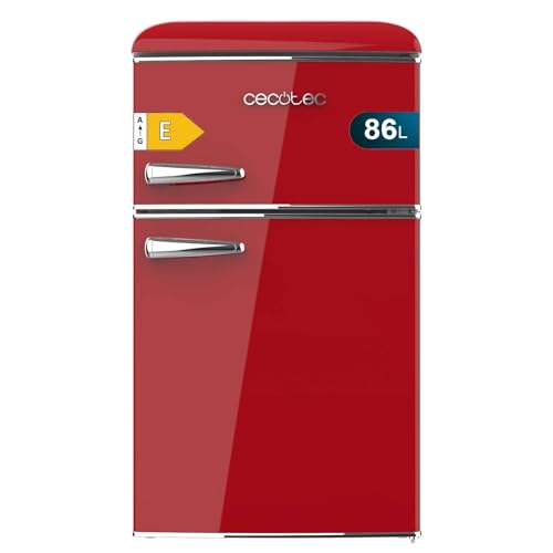 Cecotec Kleiner Kühlschrank - 2-türiger Kühlschrank - Retro 86L - Bolero CoolMarket 2D Origin 86 Red E. 89,3 cm Höhe und 48,7 cm Breite, Energieklasse E, Eisfach, Innenbeleuchtung und Chromgriff, Rot
