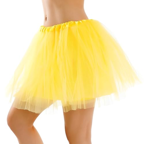 HSKRKOW 1 Stück Sonnenblumen Kostüm Damen, Rock Tüll, Tüll Rock Karneval Damen 80Er Puffy Tüllrock Tütü Röcke Tüll Petticoat(Gelber Rock)