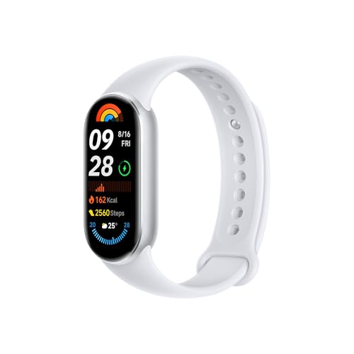 Xiaomi Smart Band 9 Fitness Tracker, AMOLED Display with 1200 Nits, Sp02 Tracking, Sleep and Heart Rate Monitor, Notifications, 5ATM Waterproof, Mi Fit App, Glacier Silver