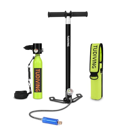 TUDIVING-0,5-l-Tauchflasche, Wiederverwendbare tragbare Mini-Sauerstoffflasche, Tauchausrüstung unterstützt 5-10 Minuten Unterwasser-Atmungstauchflasche (S300PLUS B1-Green)