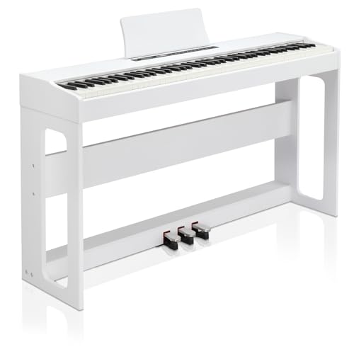 LEADZM 88 Tasten Digital Piano, Voll Gewichtete Tastatur, E-Piano mit MIDI-USB, Audio Bluetooth und Stereolautsprechern, 128 Töne und Rhythmen, 3-Pedal-System, Weiß