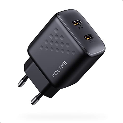 VOLTME USB C Ladegerät Doppelt 35W V-Dynamic GaN III Ladegerät, 2-Port USB C Schnellladegerät PD3.0 & PPS USB C Stecker Dual USB C Netzteil für iPhone 14 13 12, Samsung S22 S21 S20 FE S10 - Schwarz