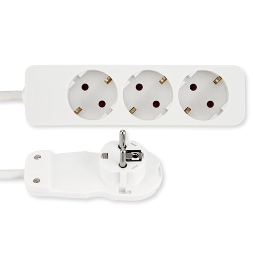 REV Steckdosenleiste SMART - Mehrfachsteckdose 3-fach mit Flachstecker - ideal für die Verwendung hinter Möbel, Kabel 2m, max. 3680W, weiß