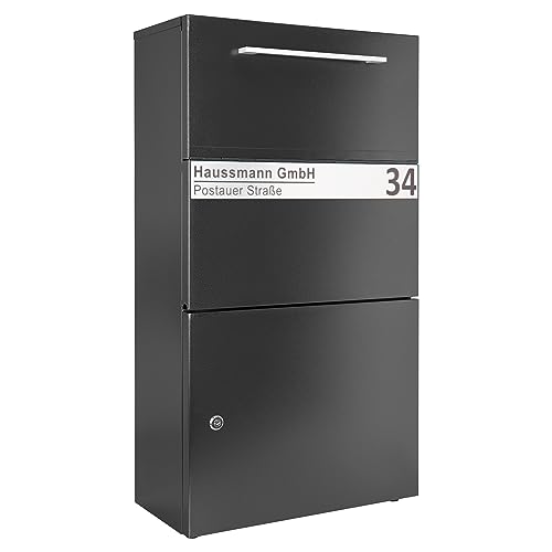 Haussmann Paketbriefkasten 400 Protect mit Namensschild, Paketkasten, Briefkasten groß, Postbox, geschützt vor Regen, kontaktlose Zustellung, fertig montiert, robust