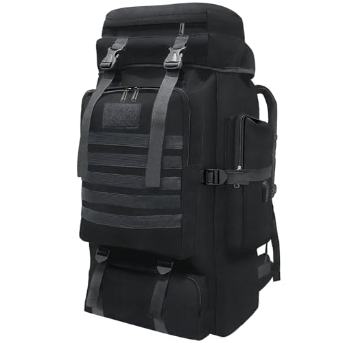 Wesoke 80L Wander-Camping-Rucksack Reise-MOLLE-Rucksack,militärische taktische Tagesrucksäcke,verdickter,verstellbarer,wasserdichter Outdoor-Rucksack mit großer Kapazität, Schwarz