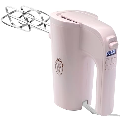 Bestron Power Handmixer, Leistungsstarker Handmixer mit 6 Stufen, Turbo-Funktion & LCD-Display, Rührgerät inkl. 2 Schneebesen & 2 Knethaken, Leichtgewicht von 1KG, Farbe: Rosa