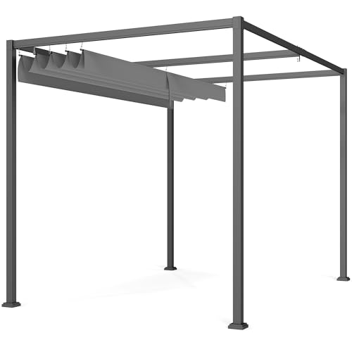 Outsunny Pergola ca. 3x2m Garten Pavillon Terrassendachung Metall Freistehender Gartenpavillon mit Verstellbares Dach, UV Schutz, Sonnenschutz für Terrasse und Garten, Grau