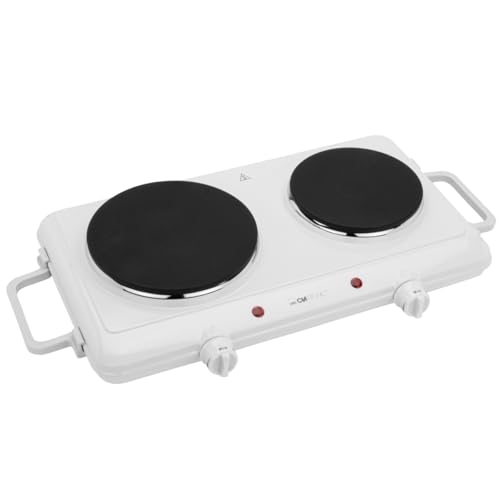 Clatronic® Doppelkochplatte für Camping, Küche oder Büro | 2 Platten Ø ca. 180mm & 150mm | Herdplatte mit 2 stufenlosen Thermostaten & 2 Kontrollleuchten | hitzebeständige Lackierung | DKP 3583