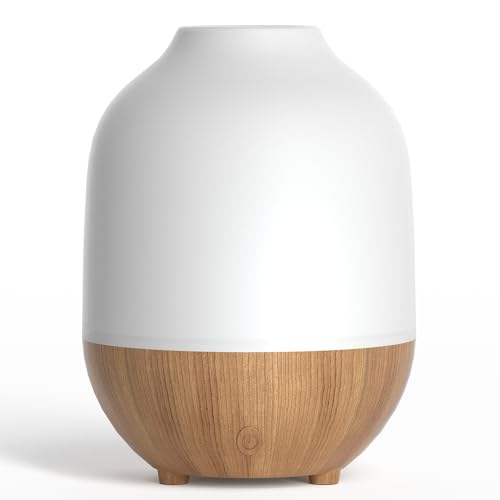 SALUBRITO Aroma Diffuser, 100ml Ultraschall Aromatherapie Diffusor für ätherische Öle, Weiß Holzmaserung Duftöl Diffuser, Kleiner Diffuser Luftbefeuchter für Zuhause Büro Yoga, Geschenk für Frauen