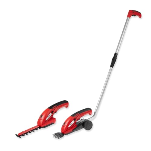 WALTER Li-Ion Akku-Gras- und Strauchschere 7,2 V - Flexibles 2-in-1 Gerät, LED-Ladestandsanzeige, Austauschbare Schnittmesser, Kabelloses Arbeiten, Einfache Handhabung, Inkl. Teleskopschlitten