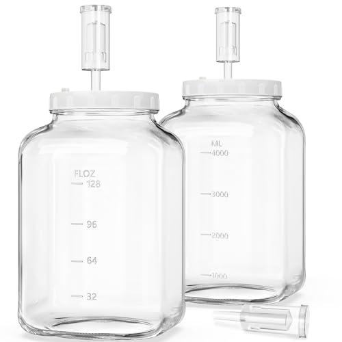 Absovetu 2 Stück Groß Fermentierglas mit Luftschleuse 5,7 Liter - Breiter Mund Fermentiergläser mit Gärventil Fermentier Set Fermentierglas mit Gewicht für Kimchi Sauerteig Sauerkraut Kefir Gemüse