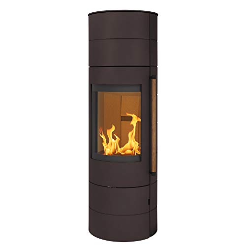 H&M Kaminofen EVO 3.0 XL Stahl Braun Ofen Heizofen modernes Segment-Design 7kW Holzofen Speicherofen rund Holzkamin mit großer Sichtscheibe und Gussboden