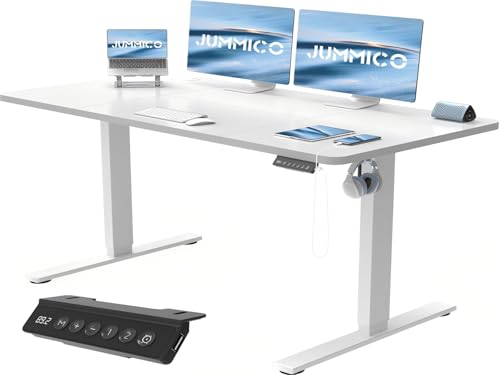 JUMMICO Höhenverstellbarer Schreibtisch Höhenverstellbar Elektrisch, Ergonomischer Steh-Sitz Tisch Stehpult Verstellbarer Computertisch,Stehschreibtisch Bürotisch Standing Desk,140 x 60 cm, Weiß