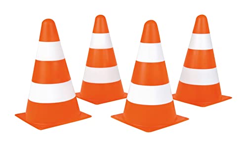 Lena 61249 Pylonen 4er Set, Verkehrshütchen Spielset mit 4 Pylonen, Warnkegel je 22 cm, Verkehrskegel Orange und Weiß, Warnleitkegel stapelbar, Verkehrsleitkegel Komplettset für Kinder ab 2 Jahre