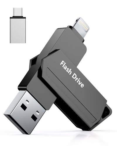 USB Stick für iPhone 512GB MFi Zertifiziert 3 in 1 USB 3.0 Lightning External Memory Type C Photostick Speicherstick für iPhone/iPad/iOS/Android/Mac/PC - Externe Speicher (Schwarz)