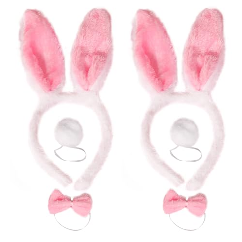 xianshi 2 Stück Hasenohren Haarreif,Hasenohren Kostüm,Hairband,Hasenohren,Hasen Ohren Haarreif,Hasen Kostüm,Osterhasen Krawatte und Schwanz,Für Ostern Party Hochzeit Geburtstag Kostüm Cosplay