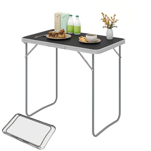 eSituro Campingtisch Klapptisch auf Balkon, Beistelltisch klappbarer Balkontisch, Faltbarer Tisch, Gartentisch mit Griff, aus MDF Metall 80x50x70 cm Schwarz SCPT0035