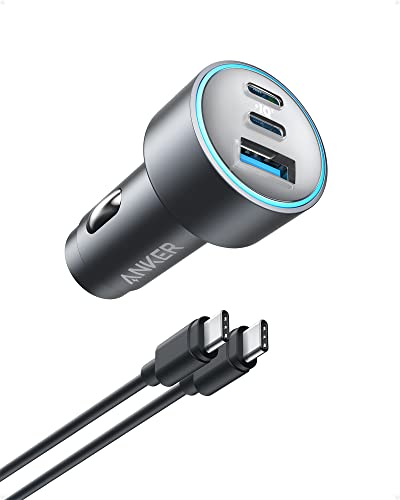 Anker USB-C 535 Car Charger, 67W KFZ-Ladegerät, Auto Schnellladegerät mit 3 Anschlüssen, PIQ 3.0 für iPhone 16/15/15 Plus/15 Pro/15 Pro Max, Galaxy S23, MacBook Pro, iPad Air (inkl. USB-C Kabel)