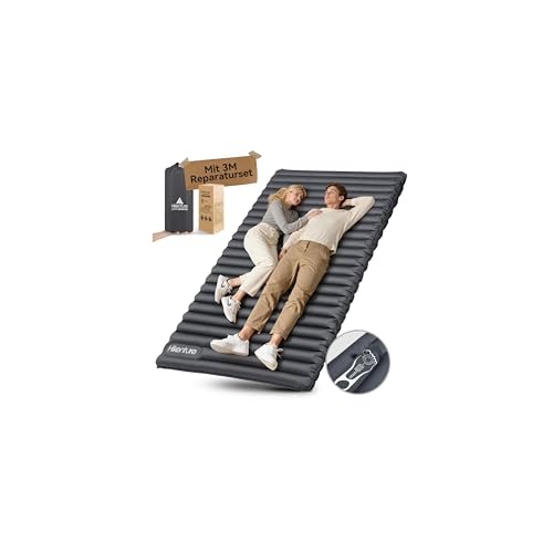 HIKENTURE Aufblasbare Isomatte für 2 Personen, Selbstaufblasende Isomatte Ultraleicht, Camping Luftmatratze Schlafmatte 120cm mit Pumpsack, für Outdoor, Wandern, Strand, Grau