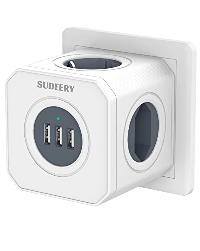 Steckdosenwürfel ohne Kabel, 7-in-1 Mehrfachsteckdose mit 3 USB, USB Steckdose 4Fach (3 Eurosteckdose und 1 Schuko) Powercube Mehrfachstecker für Büro Hause Reisen, Weiß