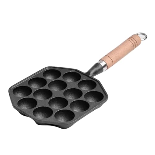 Cyrank Poffertjes Pfanne, Takoyaki Pfanne, Fleischbällchen Former, 14 Löcher, Antihaftbeschichtete Takoyaki Grillpfanne Platte, Octopus Ball Maker, Gusseisen Takoyaki Grillplatte Backwerkzeug