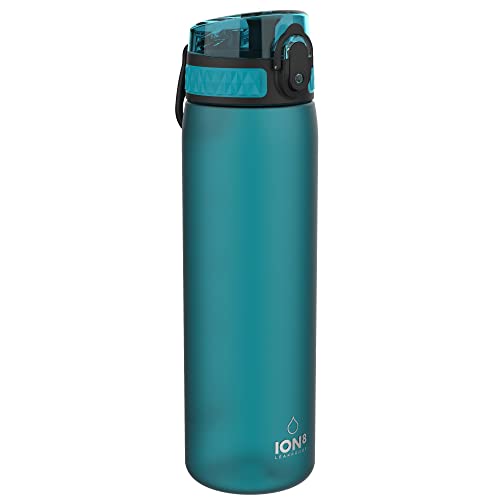 ion8 Trinkflasche, 500 ml, Auslaufsicher, Einhandöffnung, Sichere Verriegelung, Spülmaschinenfest, BPA-frei, Tragegriff, Klappdeckel, Leicht zu Reinigen, Klimaneutral, Blau