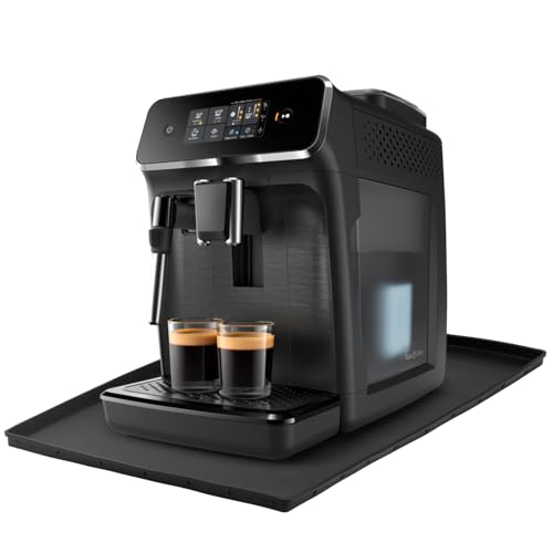Javonix Unterlage für Kaffeemaschine und Kaffeevollautomat–Wasserdicht Anti-Rutsch Silikonmatte, Kompatibel Mit De Longhi Magnifica, Philips Lattego, Siemens EQ.6 Plus Serie usw, 48X30cm Schwarz