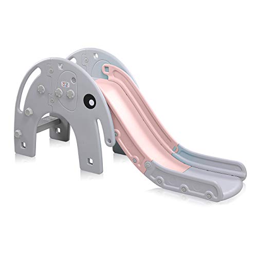 Baby Vivo Kinder Rutsche Kinder Rutsche Gartenrutsche Kleinkinderrutsche Kunststoff Elefant abgerundete Ecken & Kanten für Indoor & Outdoor in Pink/Grau