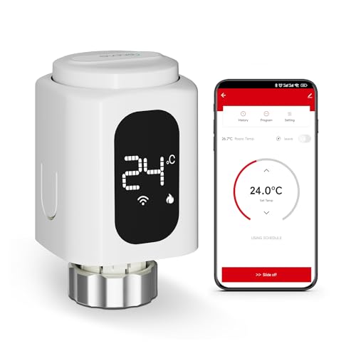 ECOBAY WiFi Heizkörperthermostat, kein Hub erforderlich, smartes TRV, kabelloses Heizungsthermostat, APP- und Sprachsteuerung (Alexa, Google Assistant), Energiesparen