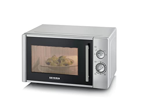 SEVERIN Mikrowelle 28 L (Extra groß), zum Auftauen und Erhitzen, Mikrowellengerät mit Drehteller für gleichmäßige Wärmeverteilung, 900 W, Silber, MW 7772