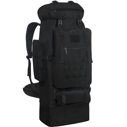 Wesoke 100L Campingrucksack Wanderrucksack für Männer Frauen, extra großer wasserdichter Outdoor Reiserucksack, übergroßer verdickter verstellbarer militärischer taktischer MOLLE Rucksack, Schwarz