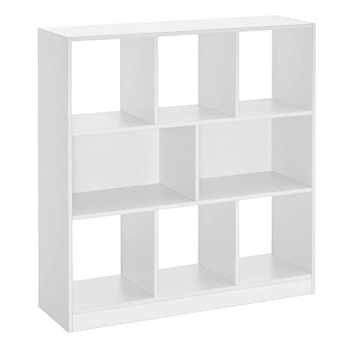 VASAGLE Bücherregal, Regal, 8 offene Fächer, horizontal, seitlich oder Links, 30 x 97,5 x 100 cm, für Wohnzimmer, Büro, Weiß LBC52WT