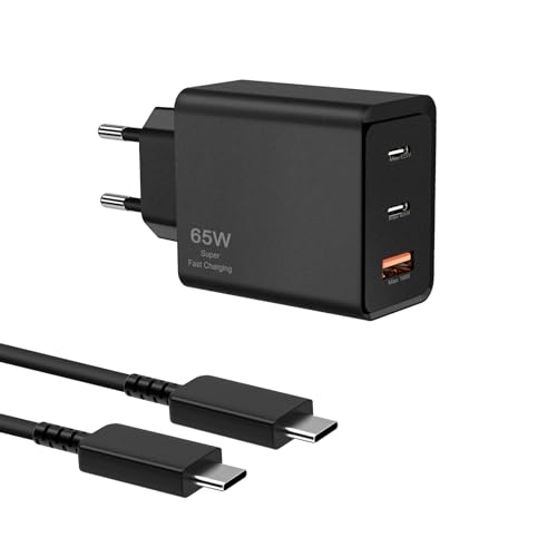 65W USB C Schnellladegerät für Samsung Galaxy S25 Ultra,S25+,S24 Ultra,S24+,S23 Ultra,A56,A36,Tab 10/S9+ /Ultra,Galaxy Book3 Pro/360/Ultra,Gcstnn PPS PD3.0 3-Port Netzteil mit 2M 5A Type-C Ladekabel