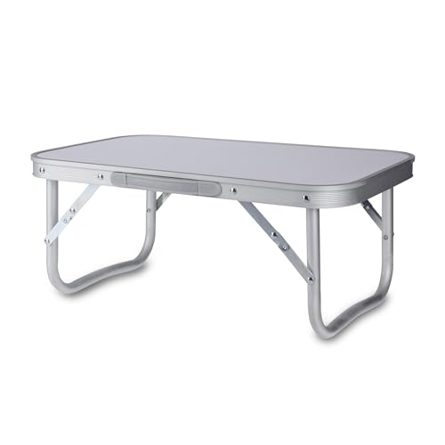 Spetebo Mini Campingtisch weiß klappbar - 56 x 34 cm - Aluminium Klapptisch niedrig - Alu Garten Picknick Angler Tisch klein tragbar