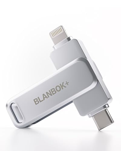 BLANBOK+ MFi zertifizierter USB Stick 128GB,USB C Stick für iPhone 15,USB C Flash Drive Externer Speicher,3 in 1 Memory Stick, USB C Speicherstick für Lightning/iPhone/iPad/Android Handy/Laptop/PC